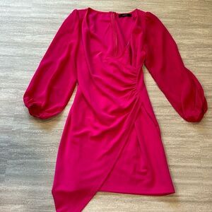 Women's hot pink Wrap V Neck Bodycon Mini Cocktail Party Dress